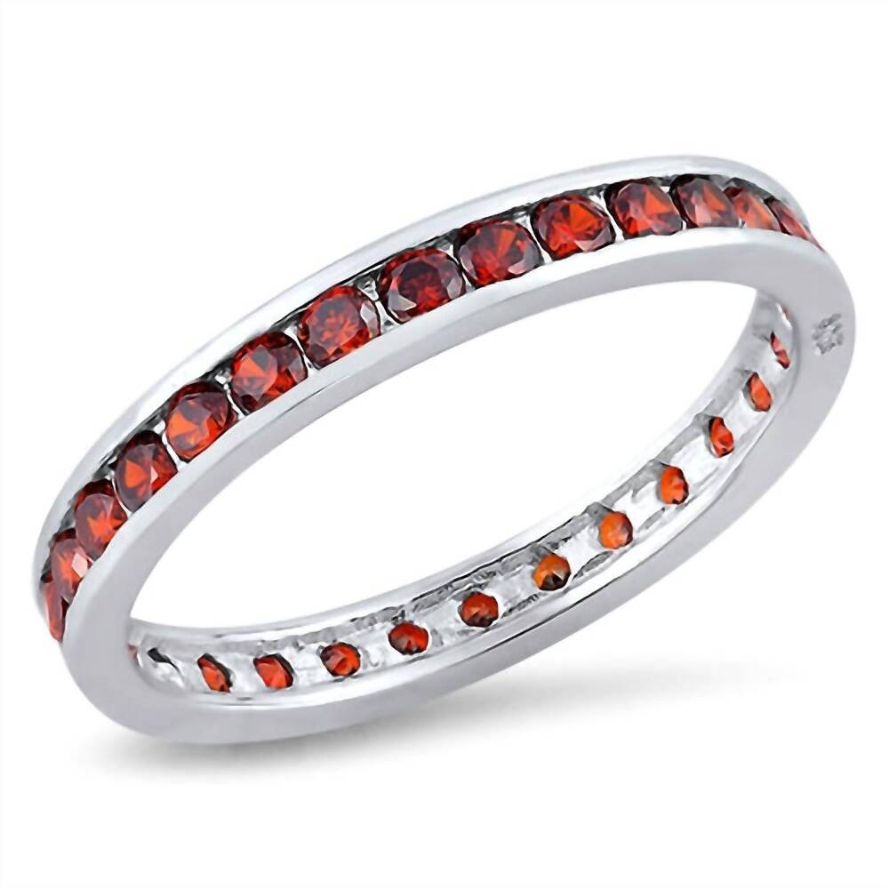 NEW STARLETTE women's garnet eternity band ring in silver